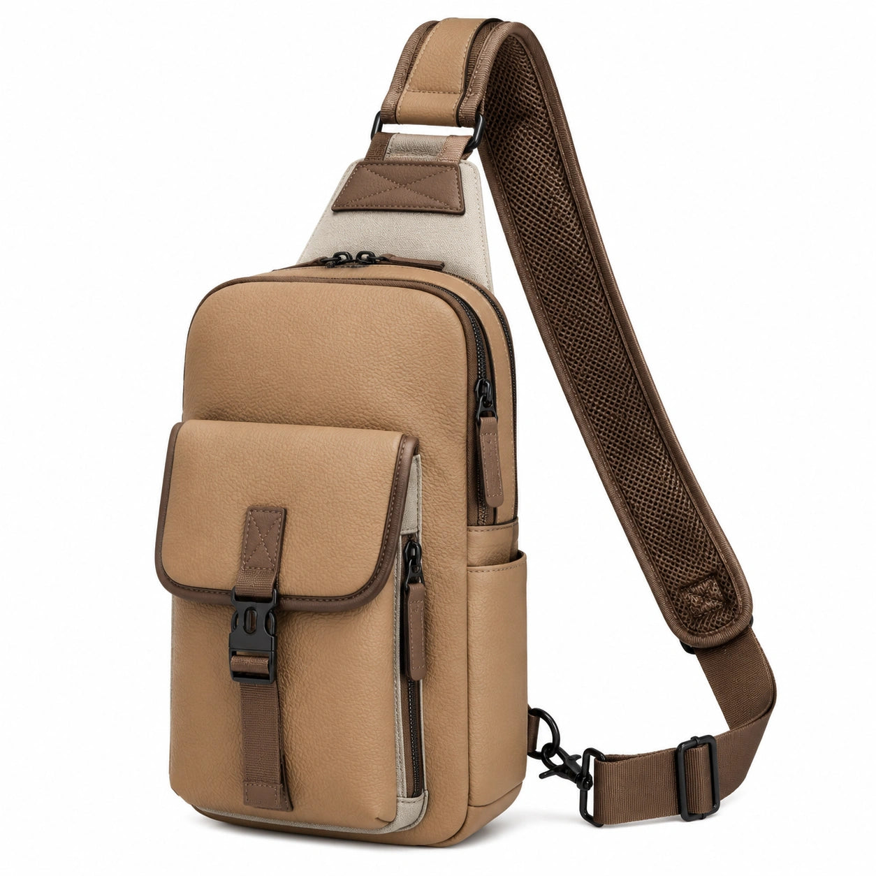 Borsa a tracolla 18x8x31 cm in pelle sintetica marrone con tasche multiple