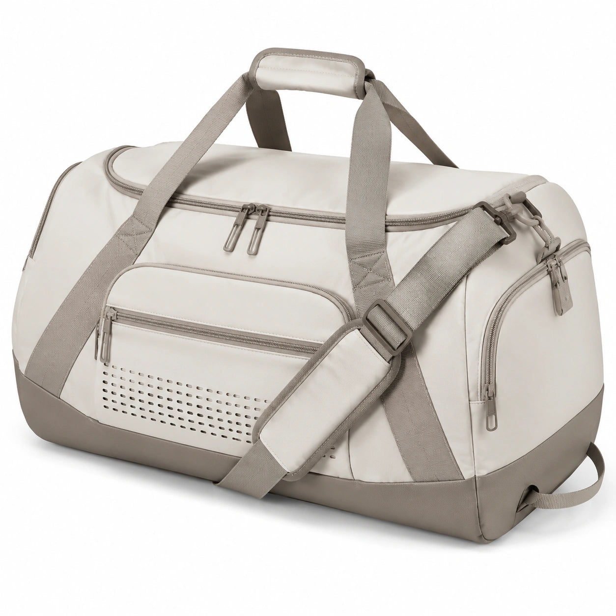 Borsone sportivo 55 cm in tessuto sintetico bianco e grigio con tracolla regolabile