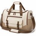 Borsa da viaggio 50 x 25 x 30 cm in tessuto beige e marrone con tracolla regolabile stile sportivo