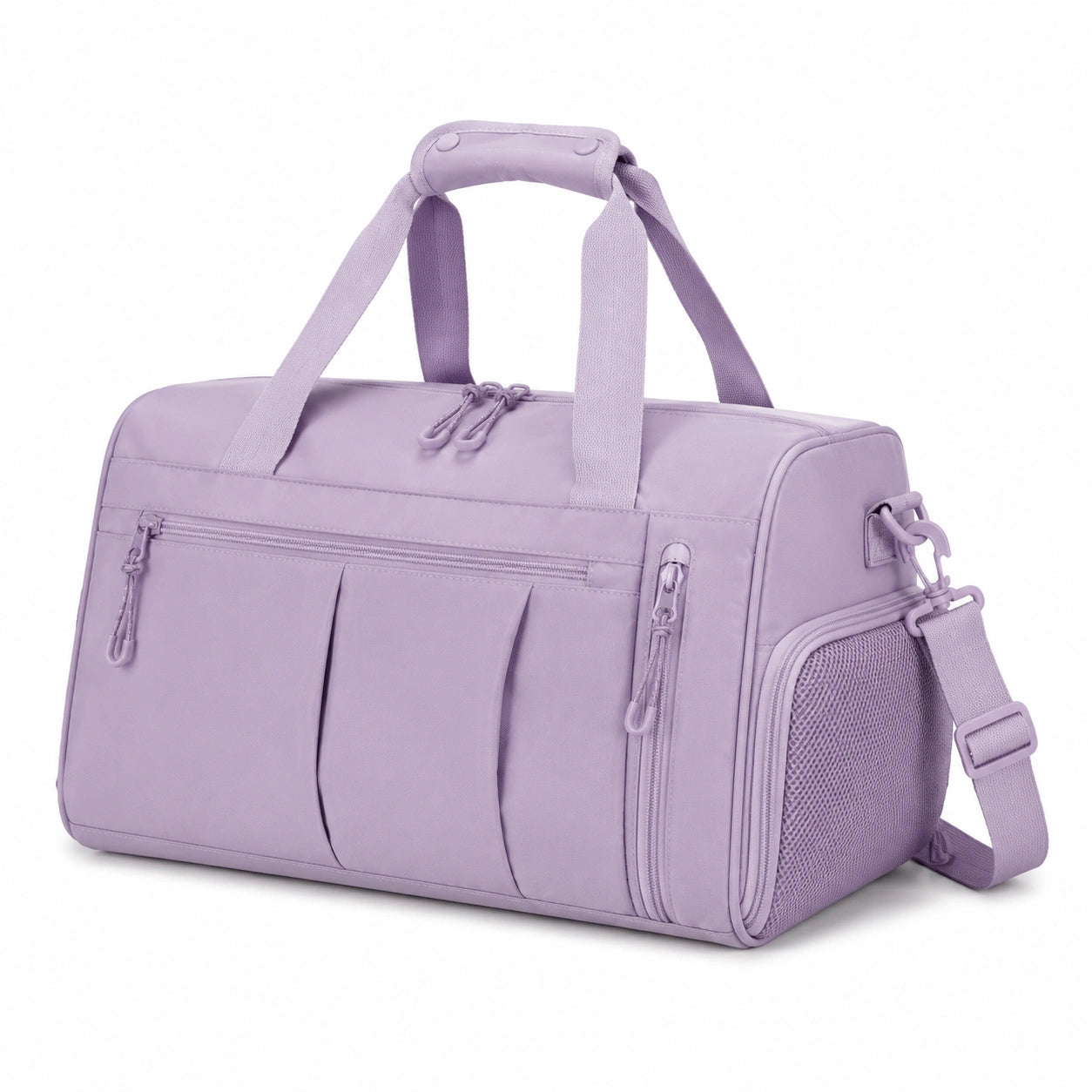 Borsa da viaggio 45 x 22 x 28 cm in tessuto sintetico lilla con tracolla regolabile e tasche esterne