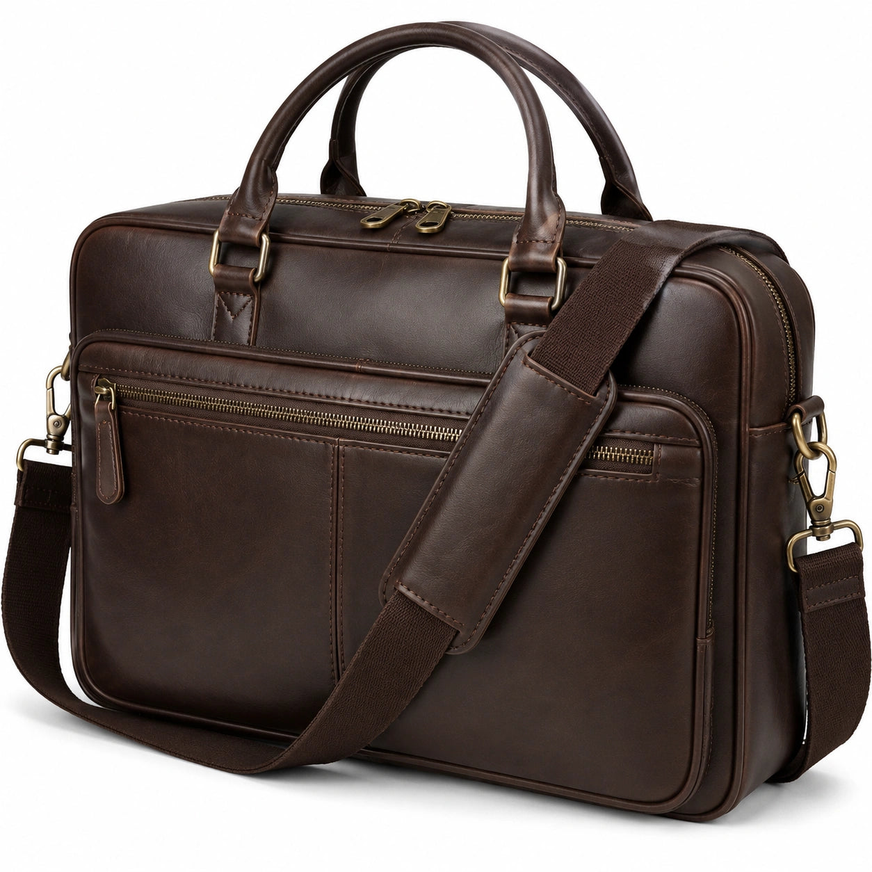 Borsa portadocumenti 40 x 10 x 30 cm in similpelle marrone con tracolla removibile