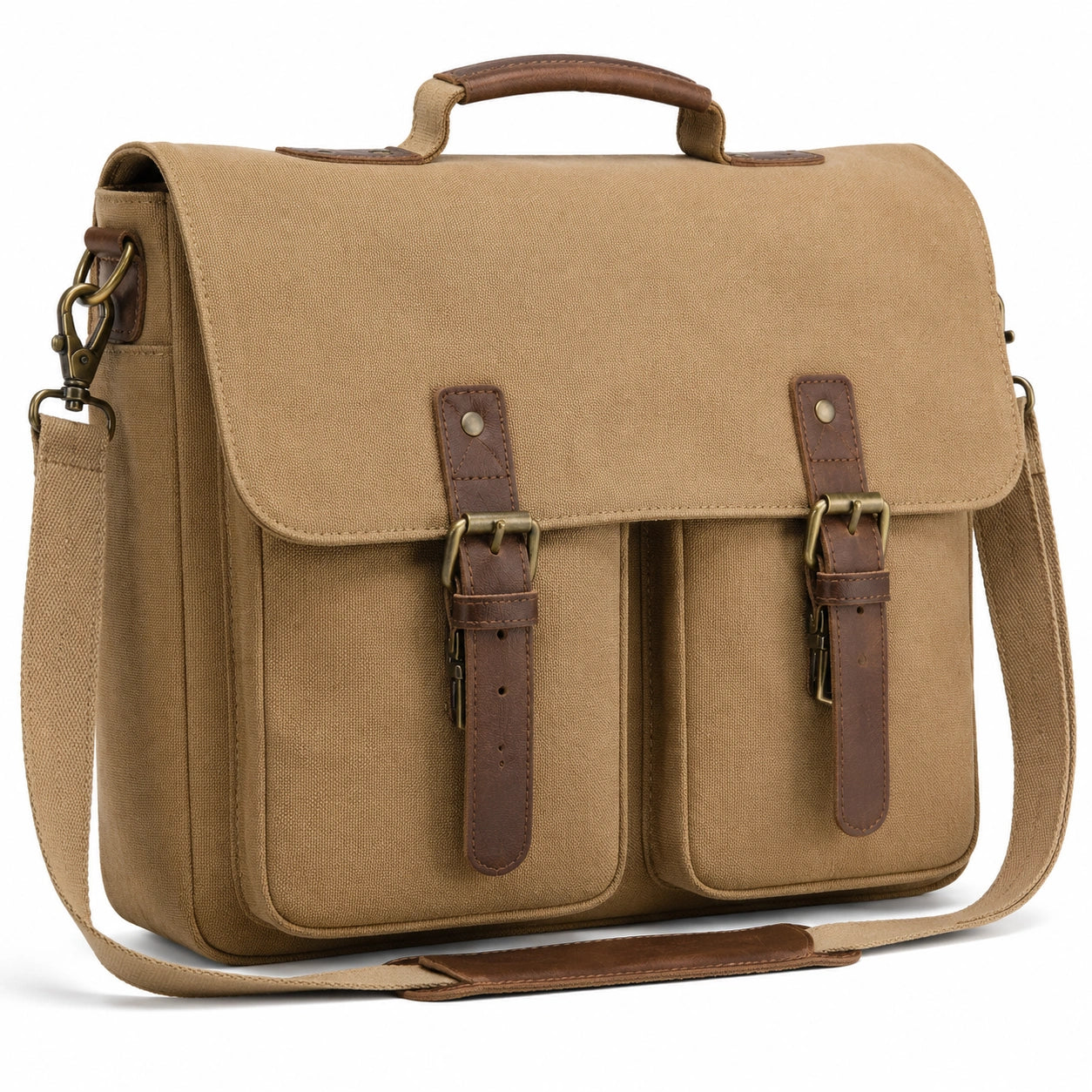 Borsa a tracolla 40 x 12 x 30 cm in tela beige con dettagli marroni stile messenger
