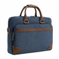 Borsa portadocumenti 40 x 10 x 30 cm in tessuto blu con similpelle marrone - stile business con tasca frontale