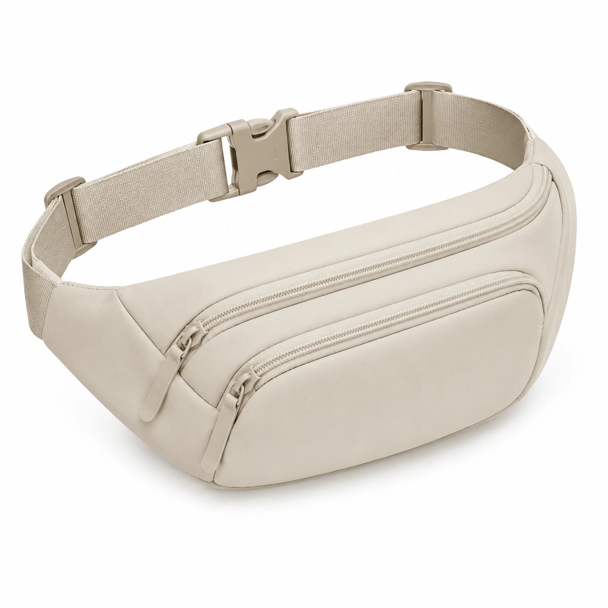 Marsupio 32 x 8 x 15 cm in tessuto beige con doppia tasca zip stile casual