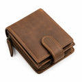 Portafoglio unisex 12 x 10 x 3 cm in similpelle marrone - pieghevole con chiusura a bottone e tasca zip