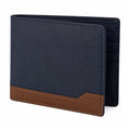 Portafoglio uomo 12 x 9 x 2 cm in materiale sintetico blu navy e marrone - pieghevole con portacarte