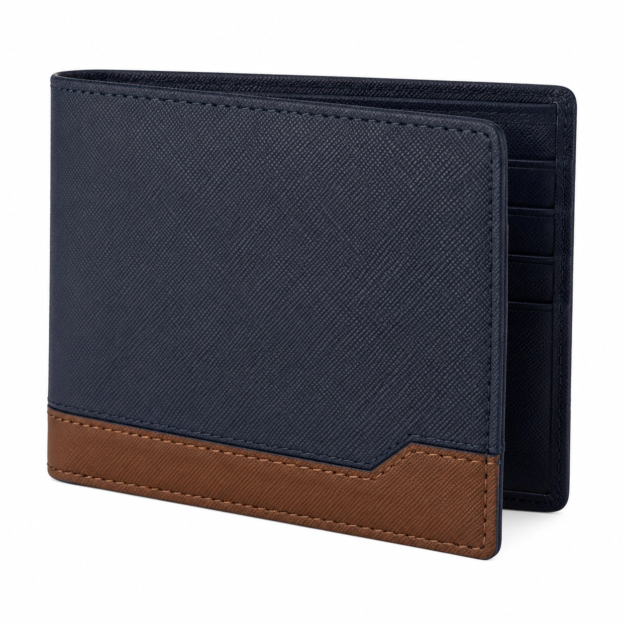 Portafoglio uomo 12 x 9 x 2 cm in materiale sintetico blu navy e marrone - pieghevole con portacarte