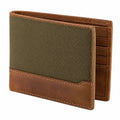 Portafoglio bifold 11.5 x 9.5 x 1.5 cm in tessuto e effetto pelle marrone verde oliva con portacarte