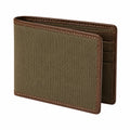 Portafoglio bifold 11.5 x 9 cm in tessuto verde oliva e finiture in pelle marrone