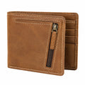 Portafoglio uomo 12 x 9.5 x 2 cm effetto pelle marrone con portamonete zip stile vintage
