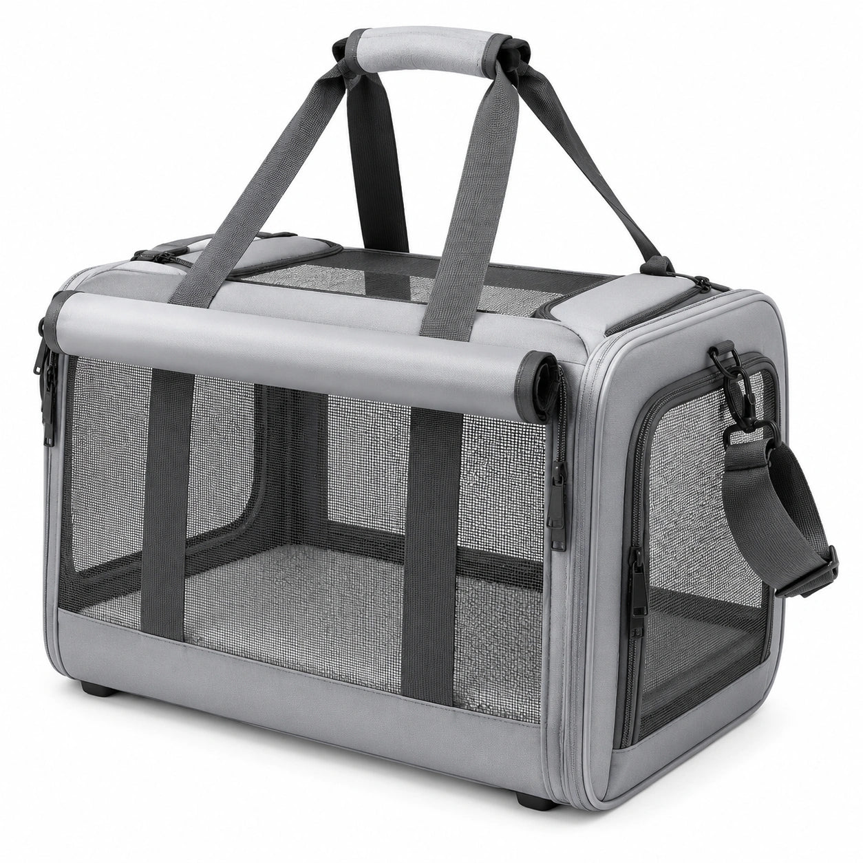 Trasportino pieghevole per animali 50 x 30 x 35 cm in tessuto grigio con rete