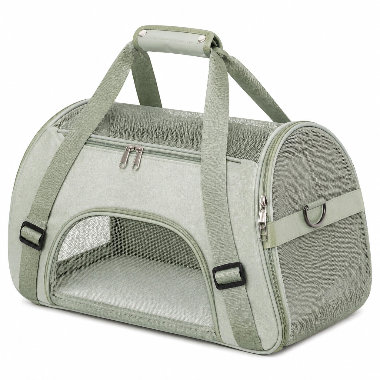 Trasportino per animali 43 x 28 x 28 cm in tessuto e rete verde salvia con tracolla regolabile