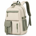 Zaino 30 x 18 x 45 cm in tessuto beige e verde salvia con tasche multiple stile urbano