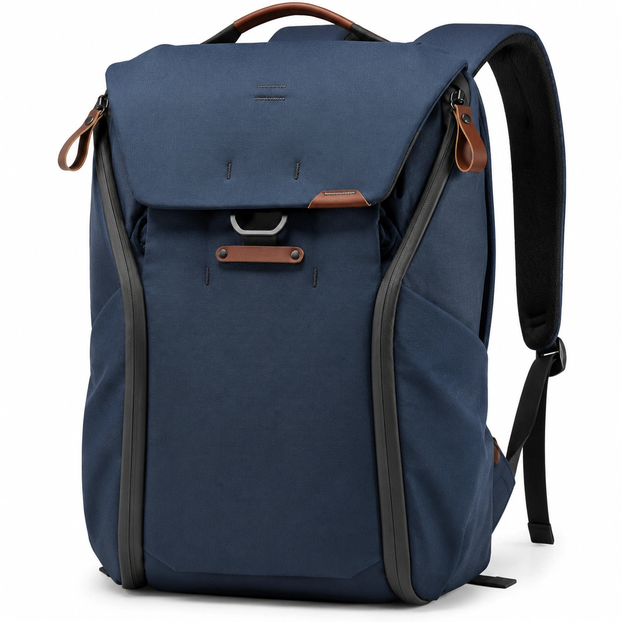 Zaino 30 x 18 x 48 cm in tessuto blu navy con dettagli marroni per lavoro e viaggio