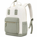 Zaino 30 x 15 x 40 cm in tessuto bianco e verde salvia con tasca frontale e spallacci imbottiti
